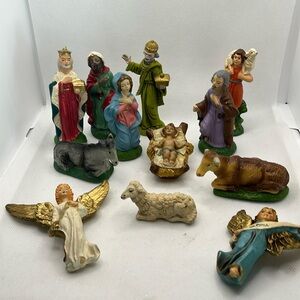 Vintage Italy Nativity Set 12 Pieces chalkware